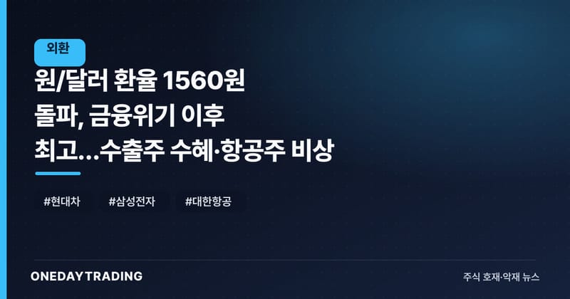 원/달러 환율 1560원 돌파, 금융위기 이후 최고…수출주 수혜·항공주 비상