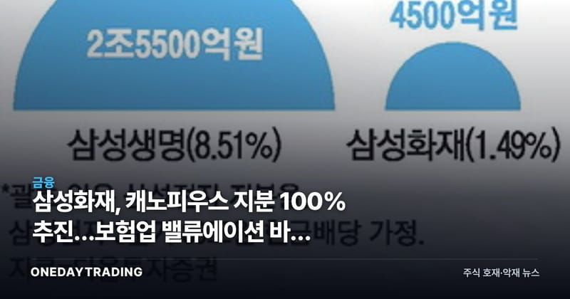 삼성화재, 캐노피우스 지분 100% 추진…보험업 밸류에이션 바꿀 40%의 행보