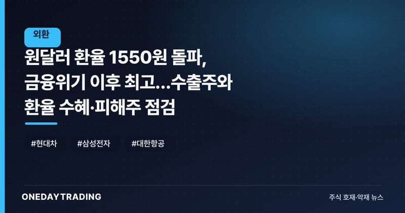 원달러 환율 1550원 돌파, 금융위기 이후 최고…수출주와 환율 수혜·피해주 점검