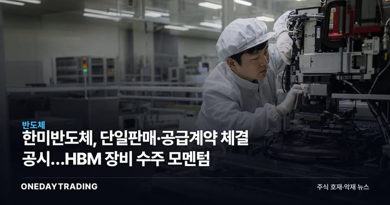 한미반도체, 단일판매·공급계약 체결 공시…HBM 장비 수주 모멘텀