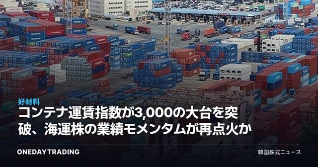 コンテナ運賃指数が3,000の大台を突破、海運株の業績モメンタムが再点火か