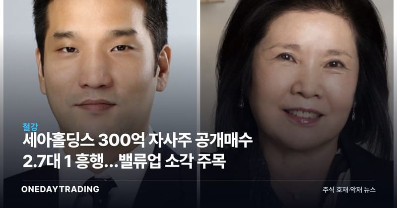 세아홀딩스 300억 자사주 공개매수 2.7대 1 흥행…밸류업 소각 주목