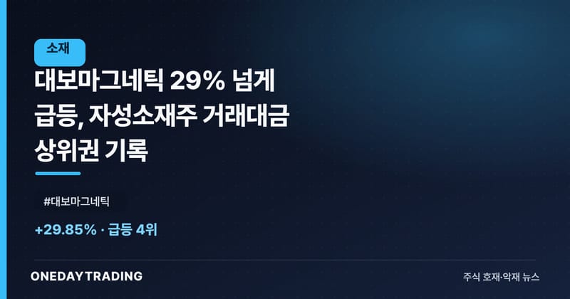 대보마그네틱 29% 넘게 급등, 자성소재주 거래대금 상위권 기록