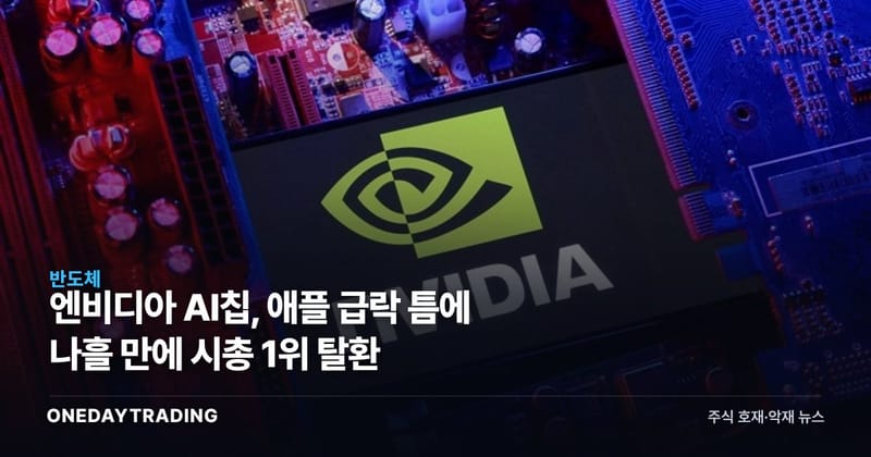 엔비디아 AI칩, 애플 급락 틈에 나흘 만에 시총 1위 탈환