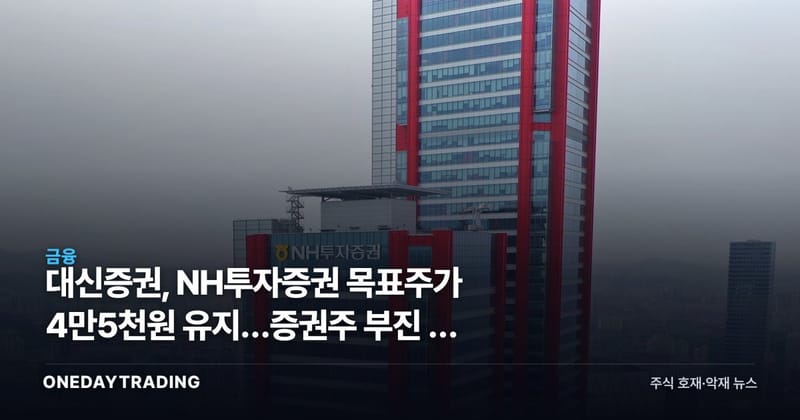 대신증권, NH투자증권 목표주가 4만5천원 유지…증권주 부진 속 고배당 매력 부각