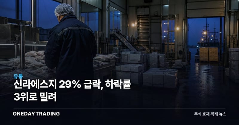 신라에스지 29% 급락, 하락률 3위로 밀려
