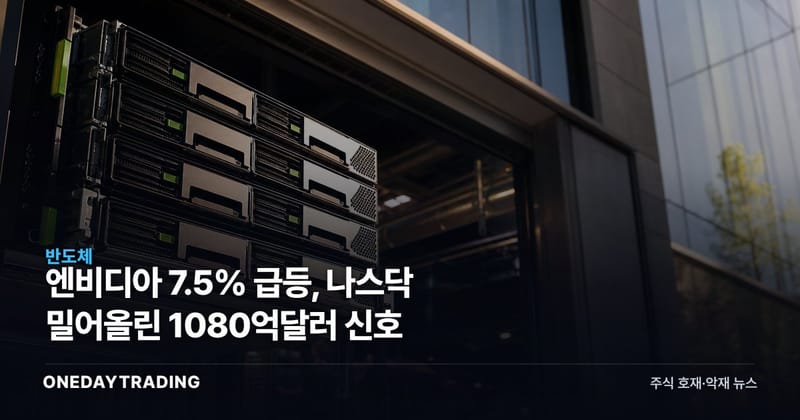 엔비디아 7.5% 급등, 나스닥 밀어올린 1080억달러 신호