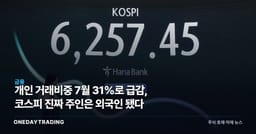 개인 거래비중 7월 31%로 급감, 코스피 진짜 주인은 외국인 됐다