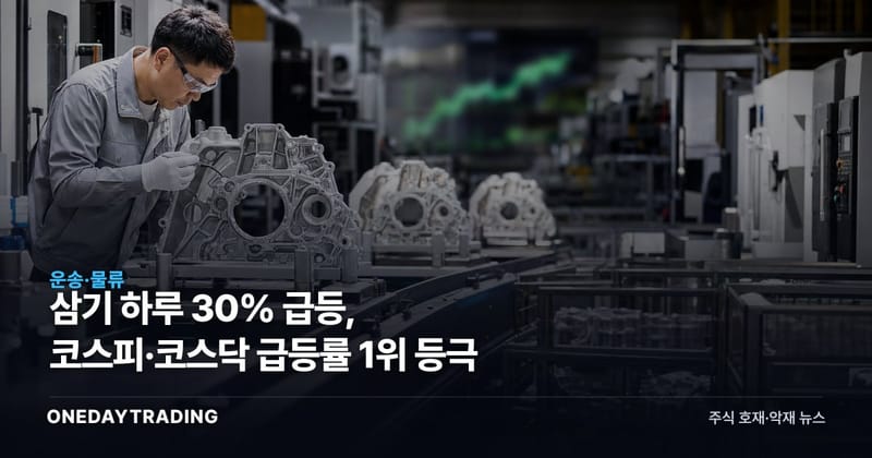 삼기 하루 30% 급등, 코스피·코스닥 급등률 1위 등극