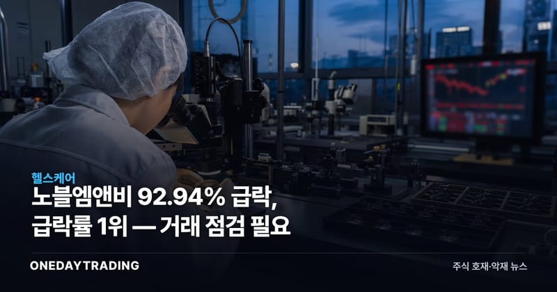노블엠앤비 92.94% 급락, 급락률 1위 — 거래 점검 필요