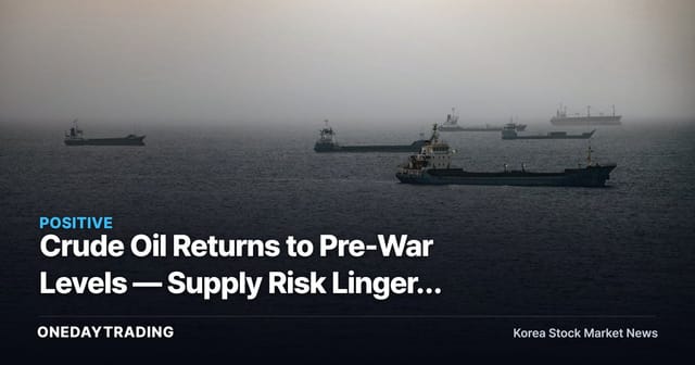 Crude Oil Returns to Pre-War Levels — Supply Risk Lingers Amid Trump's Iran Remarks