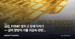 금값, FOMC 앞두고 강세 다지기 — 금리 향방이 가를 귀금속·관련주 셈법