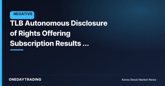 TLB Autonomous Disclosure of Rights Offering Subscription Results — When Will New Shares Hit the Market?