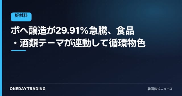 ボヘ醸造が29.91%急騰、食品・酒類テーマが連動して循環物色