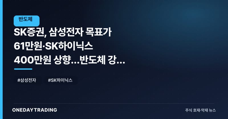 SK증권, 삼성전자 목표가 61만원·SK하이닉스 400만원 상향…반도체 강세 장기화