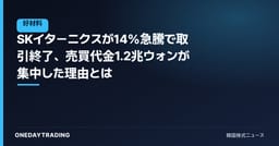 SKイターニクスが14%急騰で取引終了、売買代金1.2兆ウォンが集中した理由とは