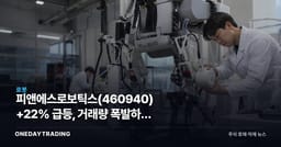 피앤에스로보틱스 +22% 급등, 거래량 폭발하며 급등 5위 안착