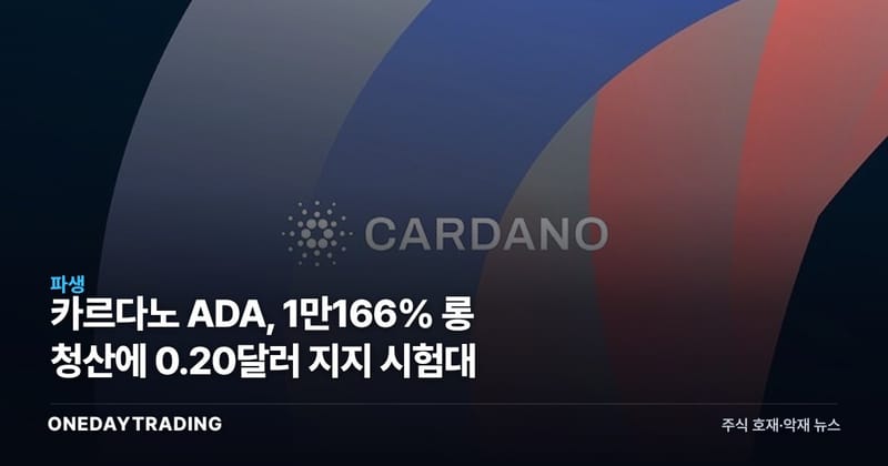 카르다노 ADA, 1만166% 롱 청산에 0.20달러 지지 시험대