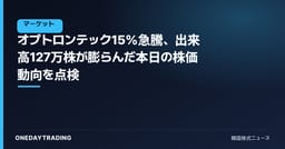 オプトロンテック15%急騰、出来高127万株が膨らんだ本日の株価動向を点検