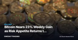 Bitcoin Nears 23% Weekly Gain as Risk Appetite Returns to Crypto